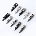 10PCS long stiletto 3D nails press on nails acrylic nails with silver chrome