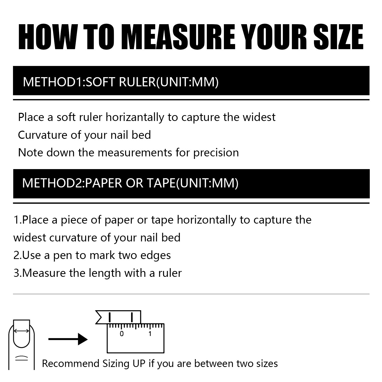 nail measuring length chart