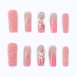 3d acrylic nails french glitter pink nails with butterflies