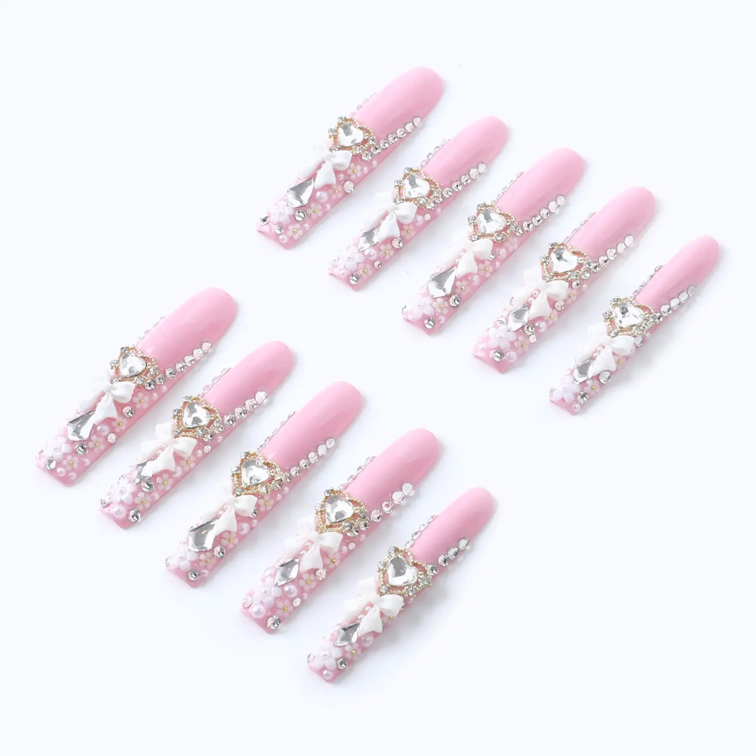 3d nails press on nails french tips with bow rhinestone