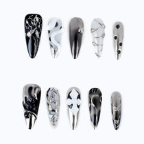 3D Nails Press on Nails Stiletto Fake Nails with Silver Chrome