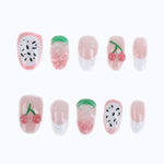 3D Press-On Nails Cherry Strawberry Dragon Fruit Short Oval Shape