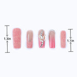 The length of 3D nails glossy pink fake nails with design french tips