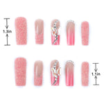 The length of 3D nails glossy pink fake nails with design french tips