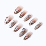 Acrylic nails french tips leopard with shiny rhinestones