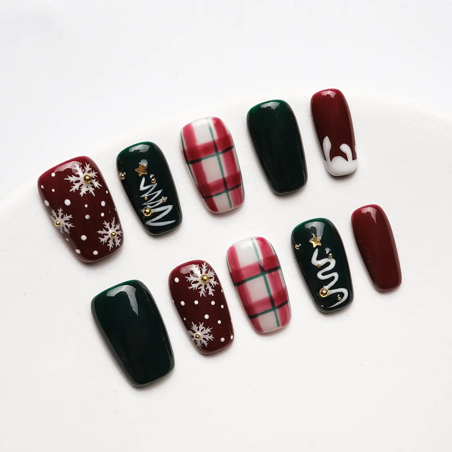 Christmas press on nails short squoval false nails red green