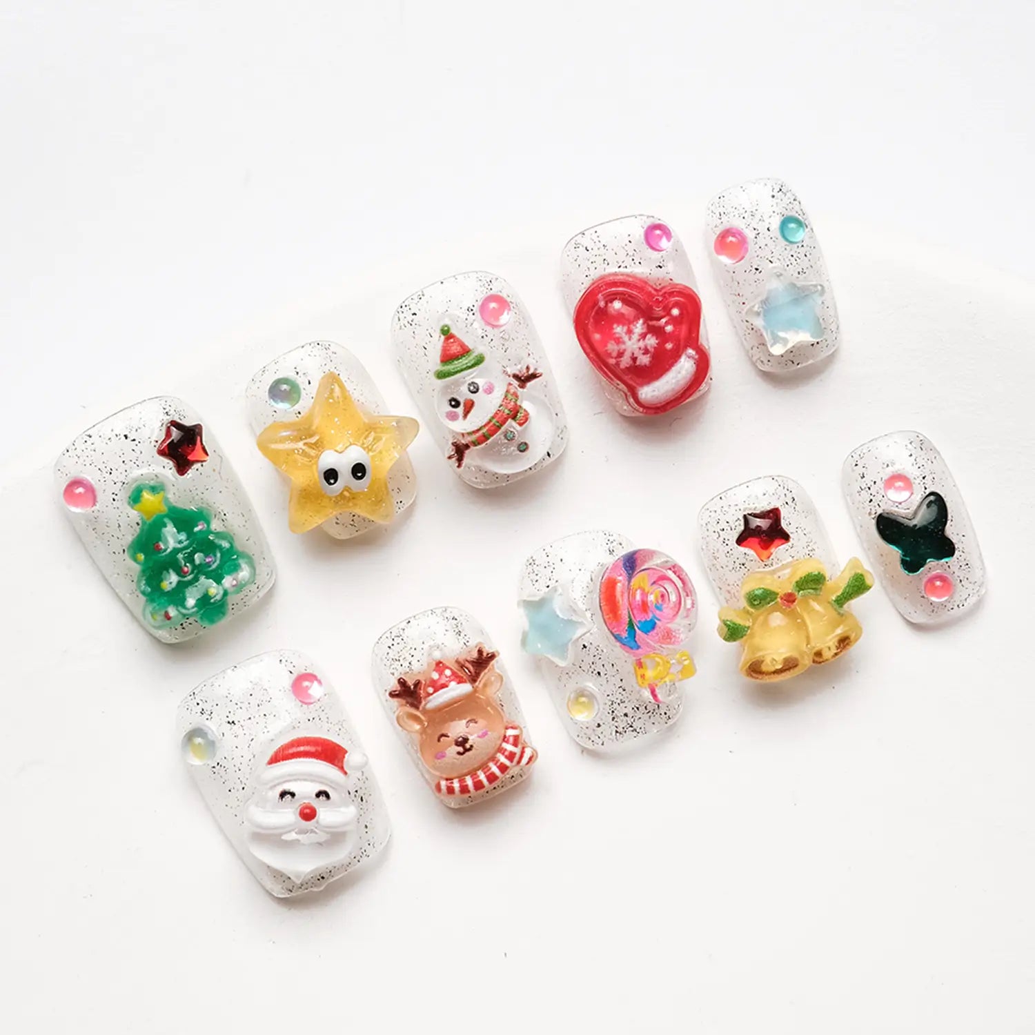 Christmas short square nails with snowman and elk