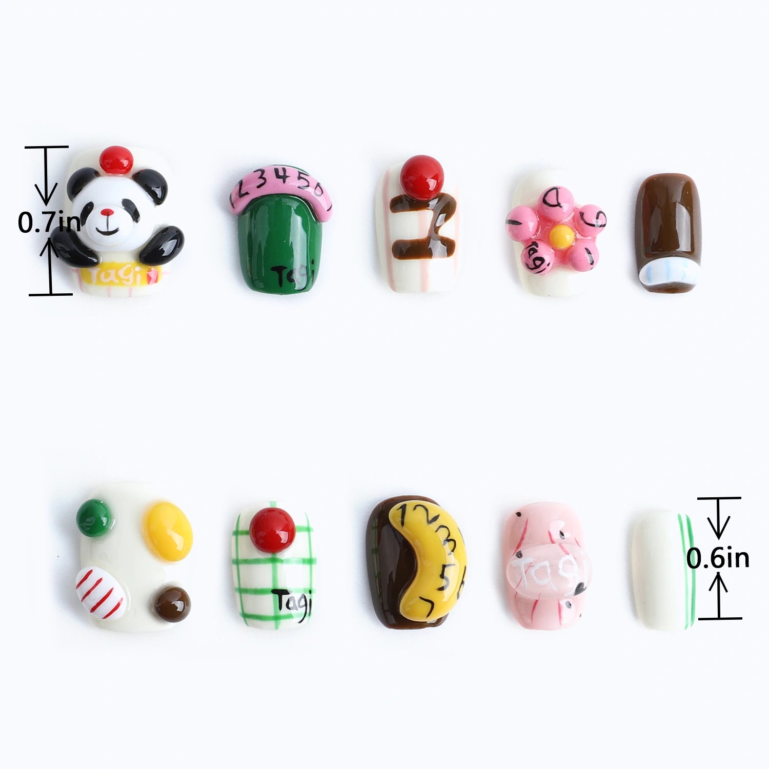 Length measurements for cute 3D panda and colorful candy unique nail art designs