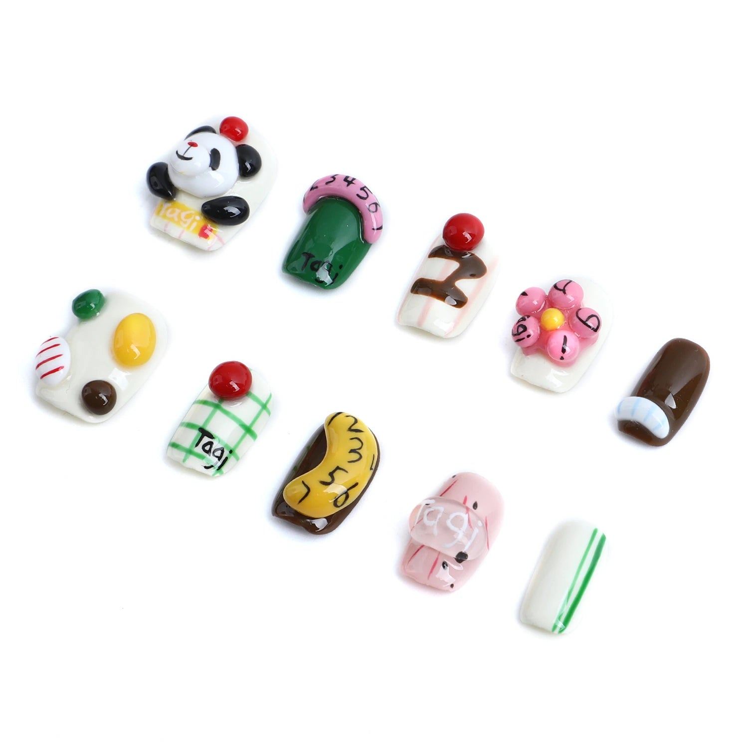 Bring a deliciously cute twist to your nails with these 3D tasty snack and panda-themed press-on nails