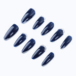 Dark blue fake nails short almond oval glossy fake nails