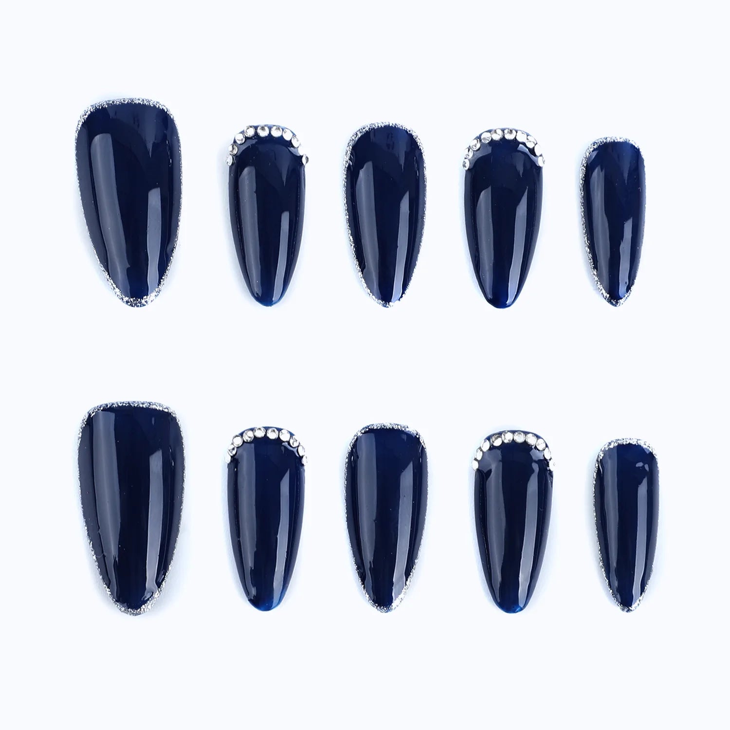 Dark blue press on nails short almond glossy acrylic nails