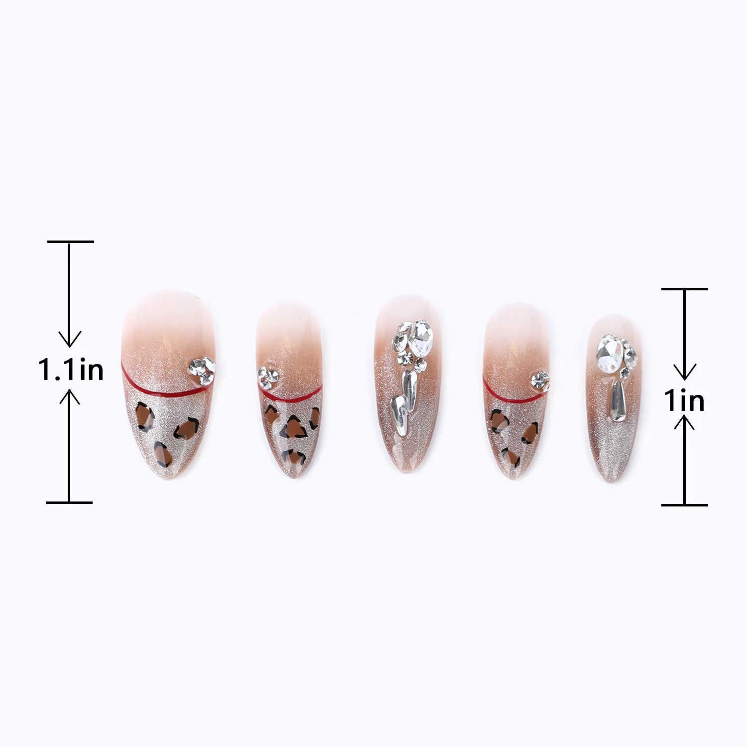 Glossy french tips leopard press on nails length sizes