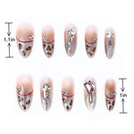 Acrylic Nails French Tips Leopard with Shiny Rhinestones length measurement chart showing length
