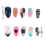Length measurement chart of Hand-Painted Press-On Nails Stylish Heart, Swirl & Glitter Design, showing length