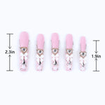 Handmade 3D nails french tips with pink bow rhinestone length