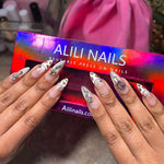 Press-on Nails Handmade Fake Acrylic Nails French Tips Leopard With Shiny Rhinestones