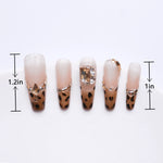 Length of shiny french leopard print nails for fall and winter