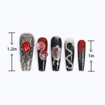 Long coffin press on nails goth nails style with red spider size