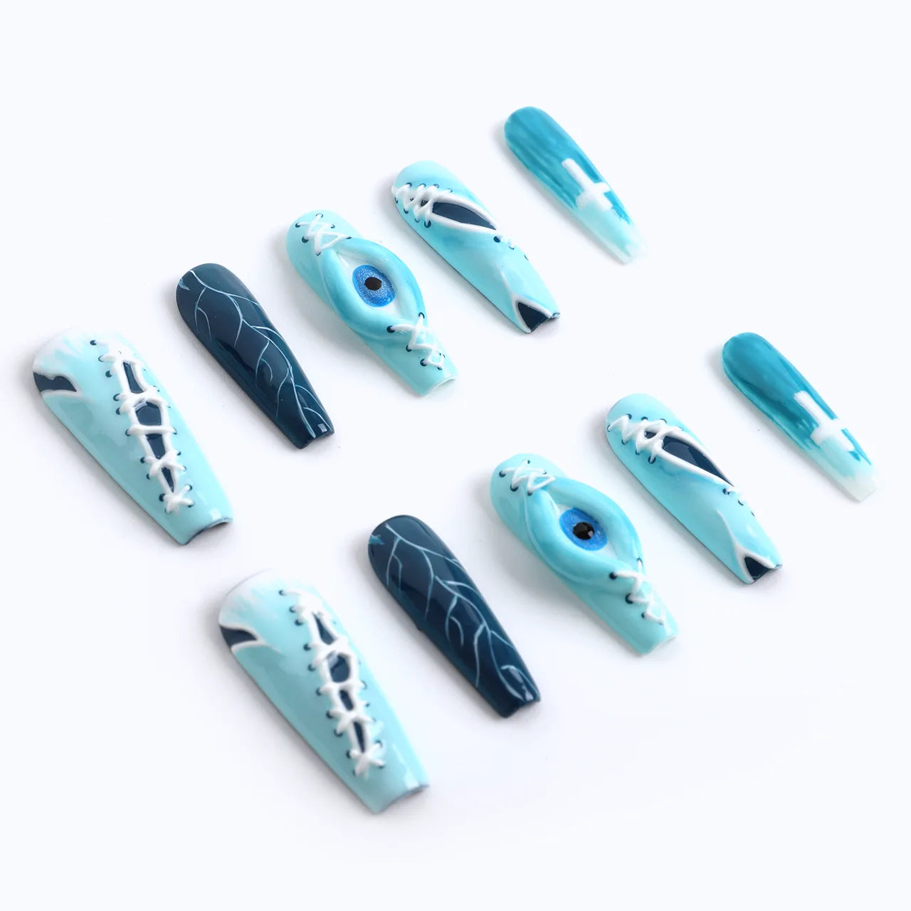 Long coffin press on nails handmade halloween design