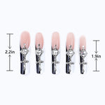 Long square 3D nails pink and black white false nail tips length