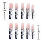 Length measurement of Press on Nails Long Square Pink Black Rhinestone 3D Nails Bling Glossy