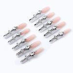 Long square 3D nails pink and black white false nail tips