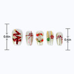 Medium coffin christmas press on nails red green gold fake nails length size