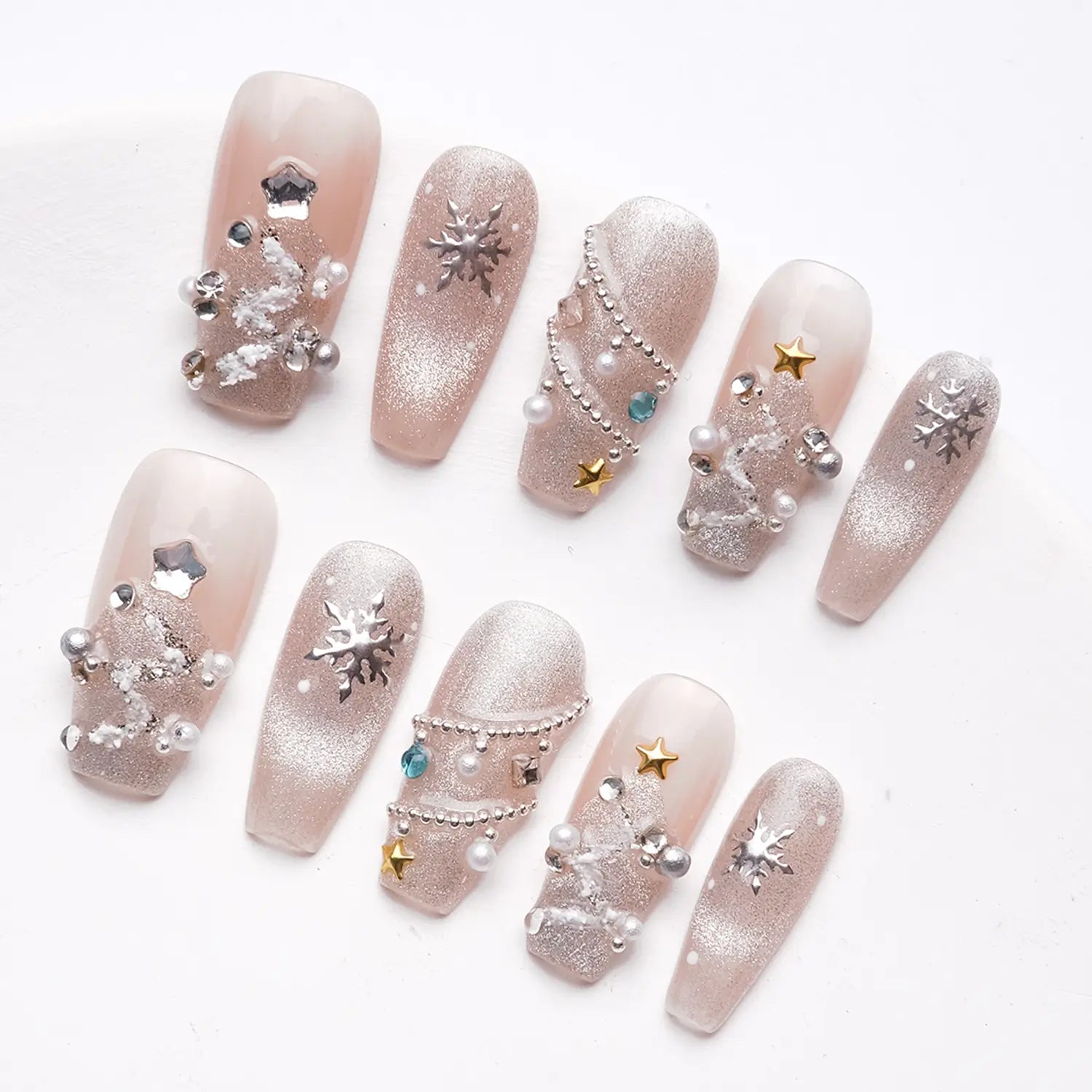 Medium coffin nails with sparkling winter snowflake