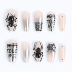 Medium Coffin Nude Pink Nails Designs with Spider Web