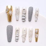 Medium coffin press on nails snowflake christmas tree for winter