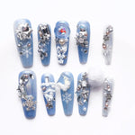 Medium Coffin Winter Acrylic Nails Rhinestones with Glitter