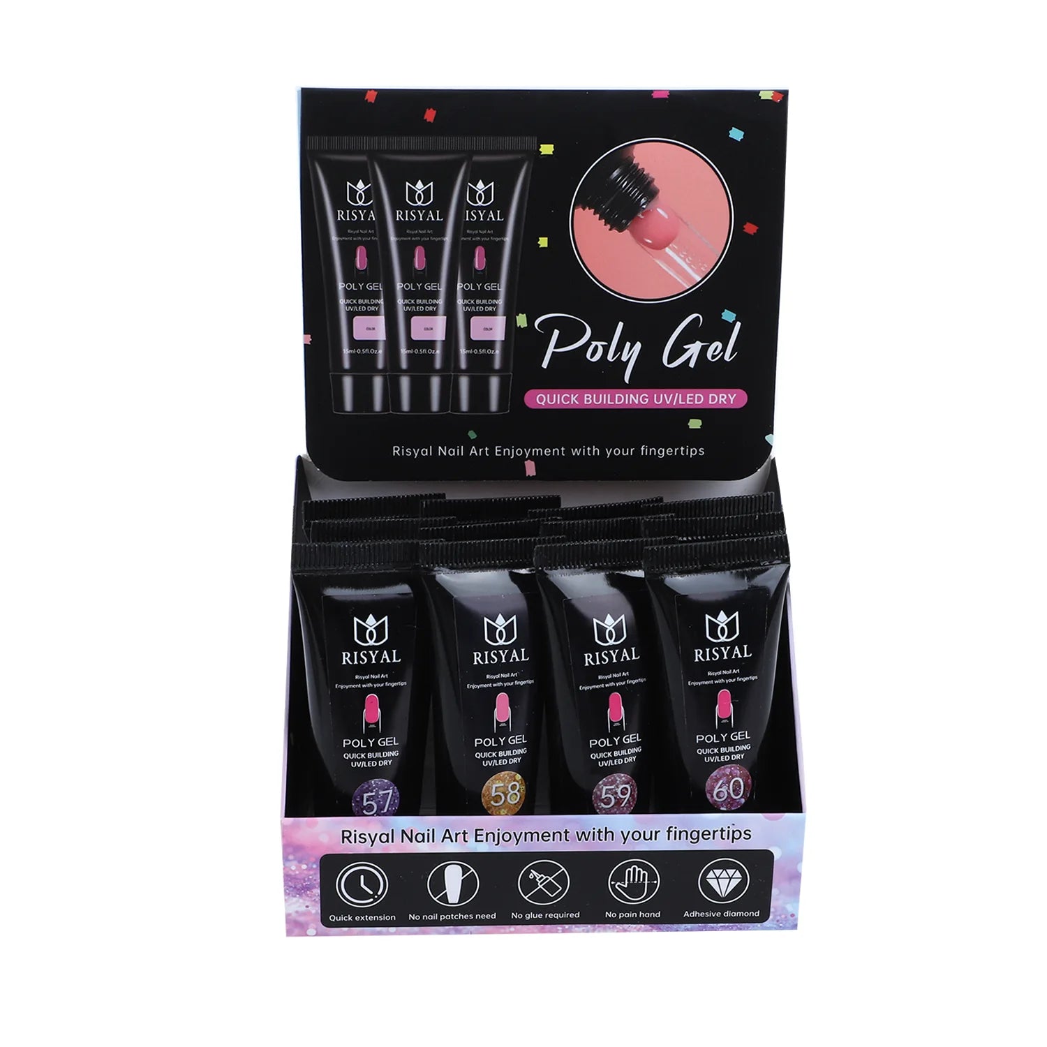 Nail extension gel set poly gel 12 colors diamond glitter for manicure