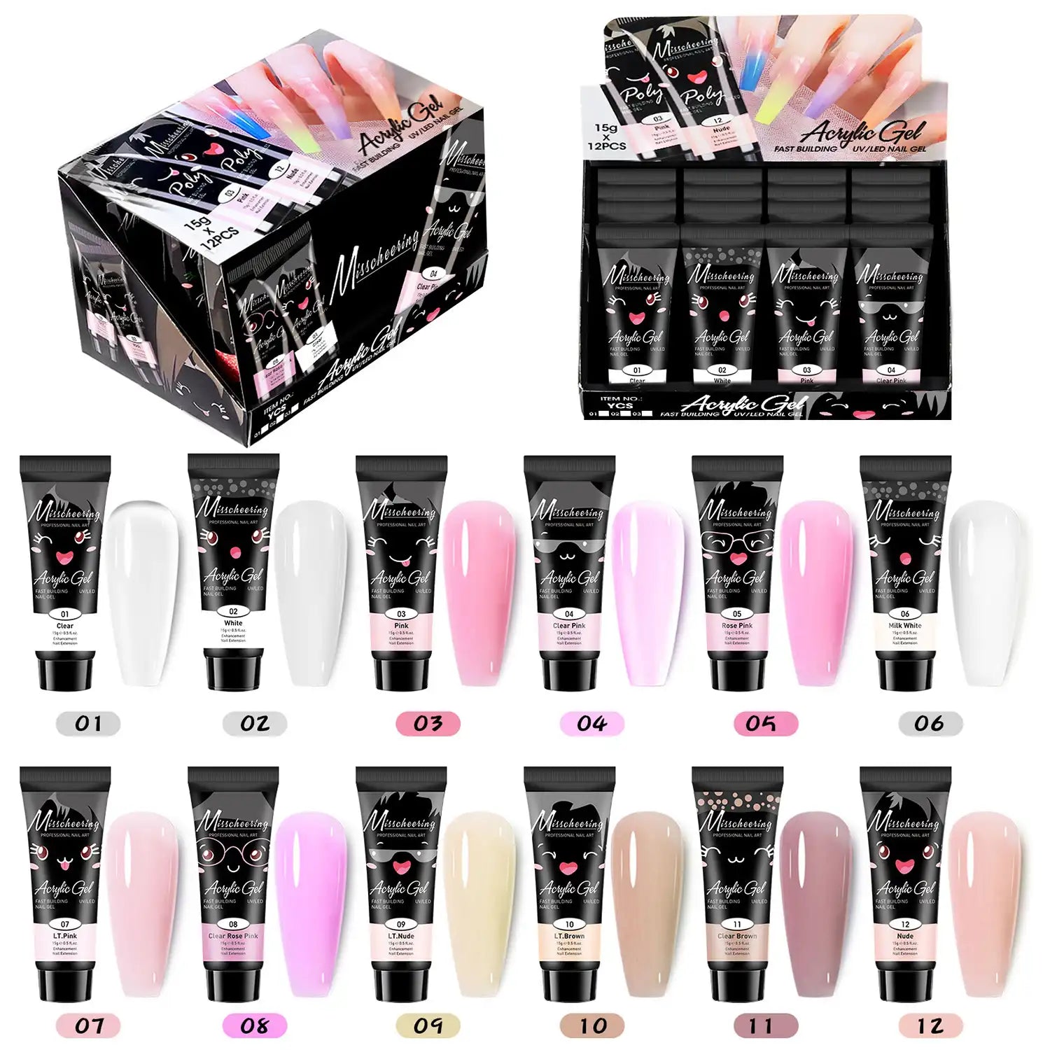 Nails extension gel set solid clear color nail art crystal