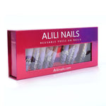 Ombre purple diamond long square acrylic press-on nails packaging picture.