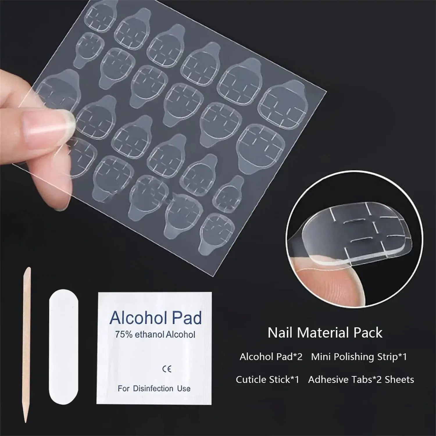 Display of practical tools included in Ombre purple diamond long square acrylic press-on nails