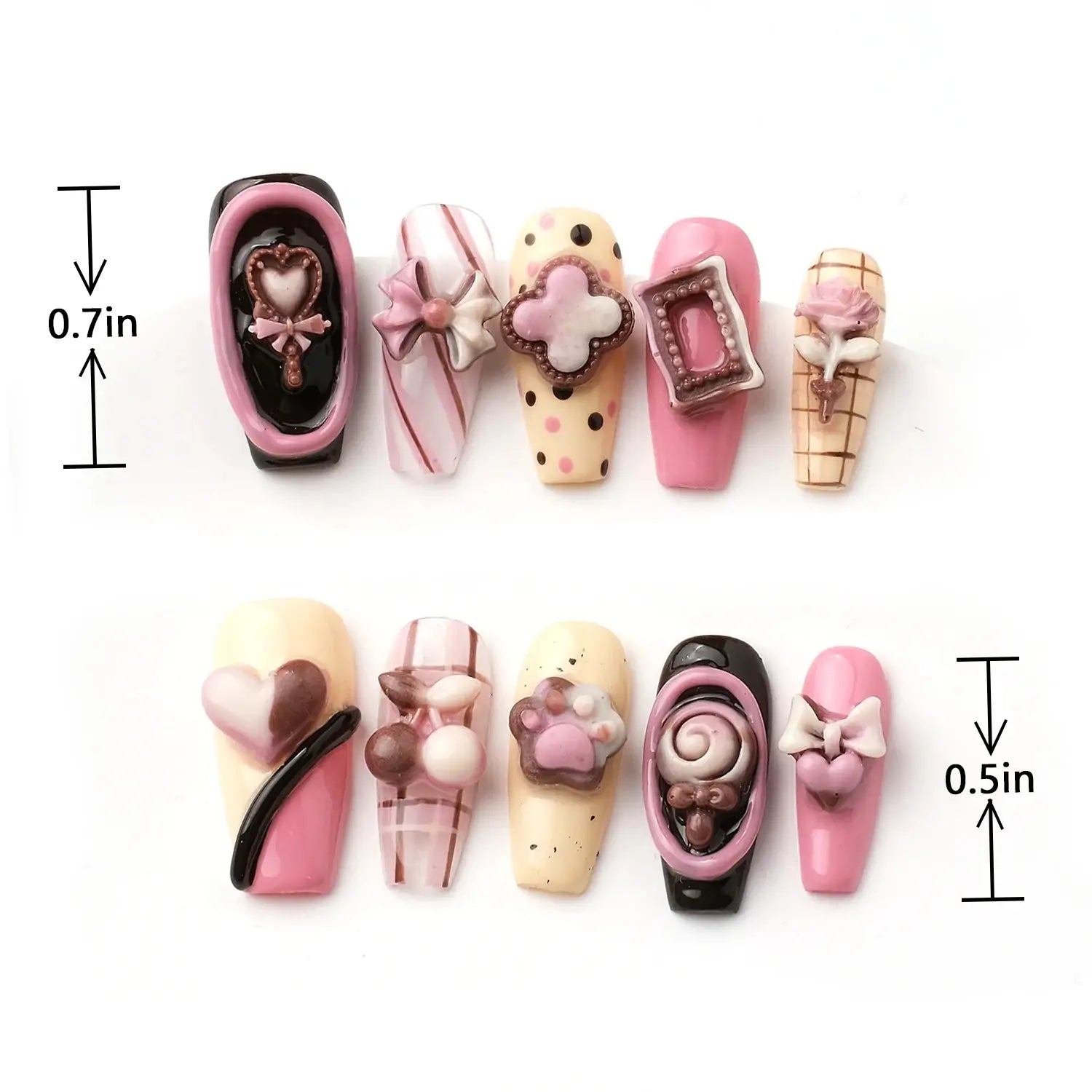 Length measurement chart of Cute Candy Press on Nails Pink Medium Coffin with Bowknot, showing length