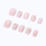 Pink short square press on nails with glossy