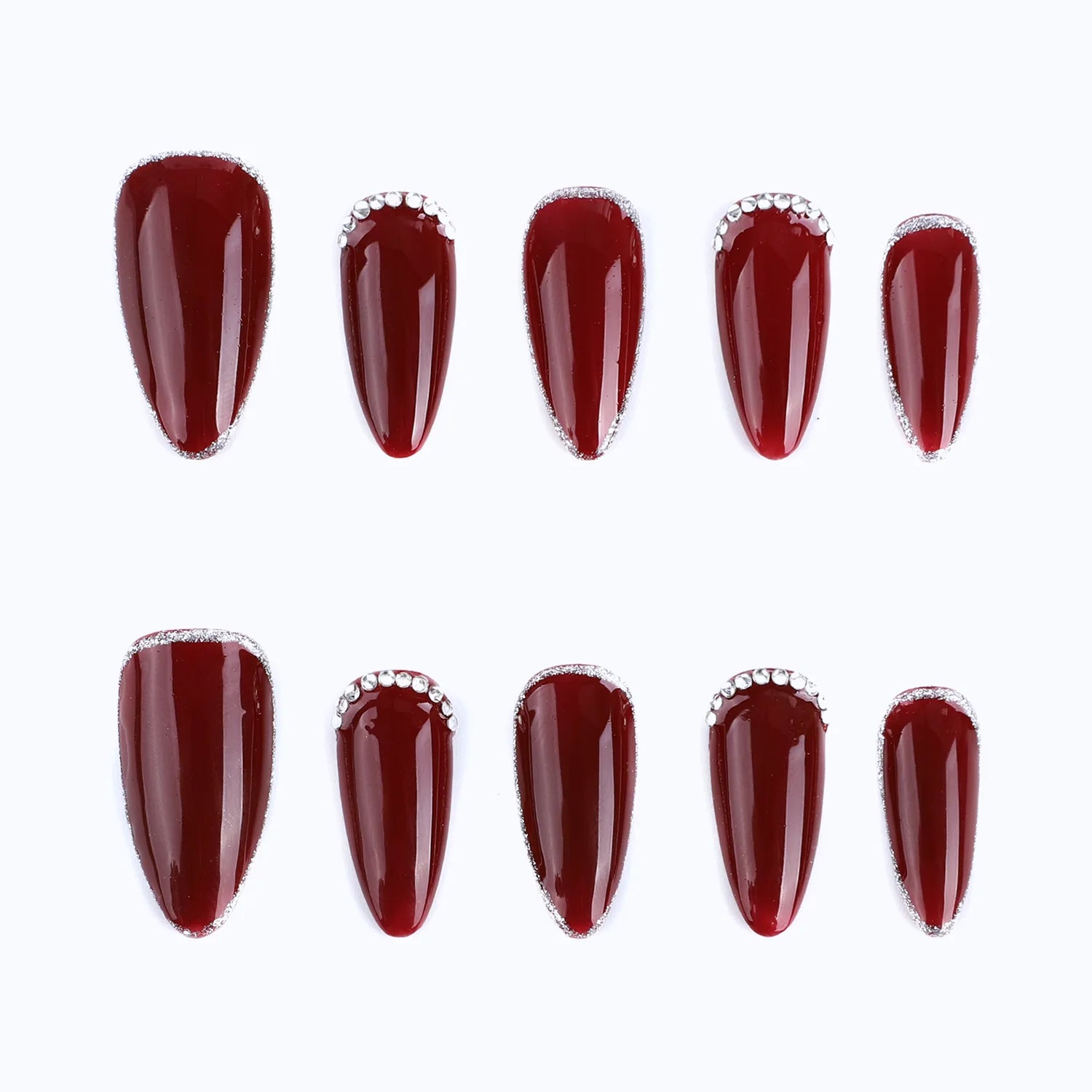 Press on nails medium almond solid red for women finger