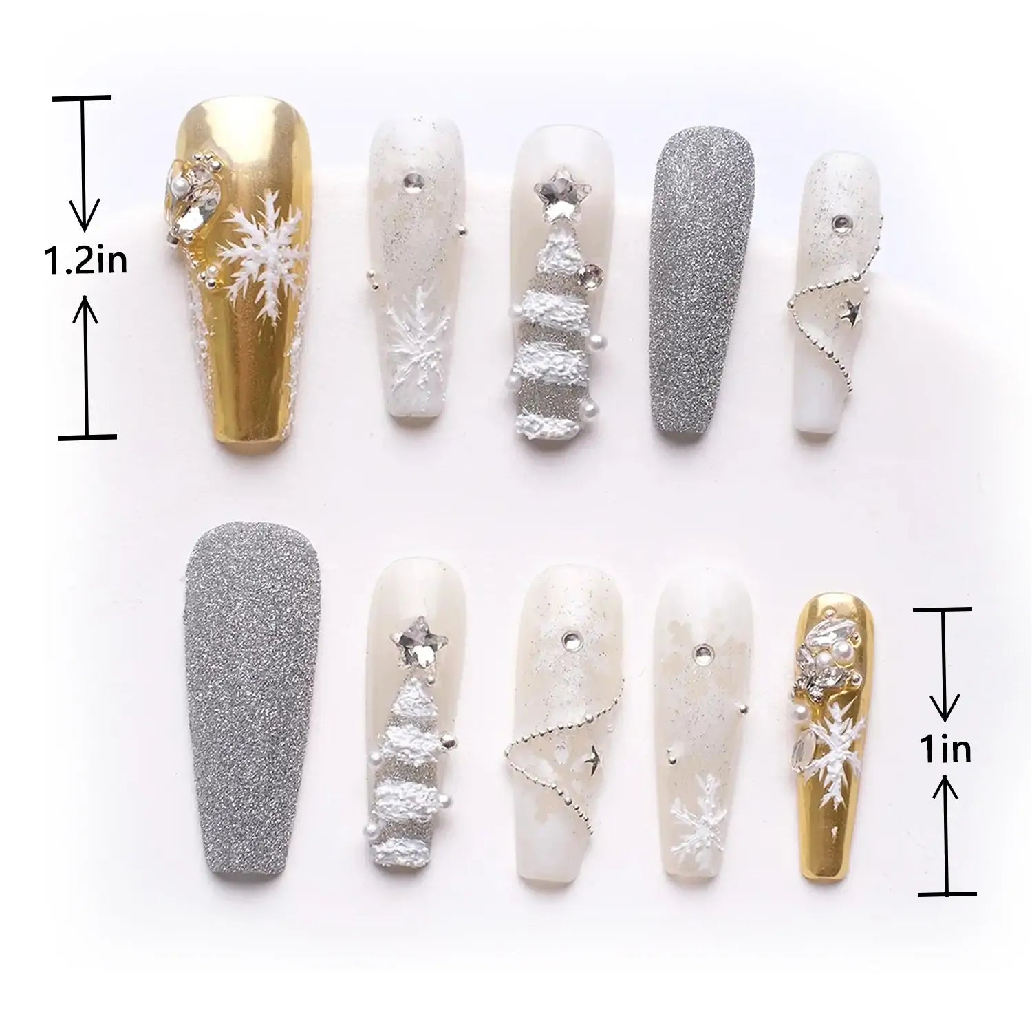 Length measurement of Press on Nails Snowflake Christmas Tree for Winter Light Luxury Style