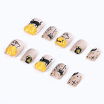 Press on nails square short with glossy sparkling halloween cat bat pumpkin