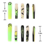 Pretty long square nails green night light oogie boogie nails length