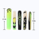 Pretty long square nails green night light oogie boogie nails length