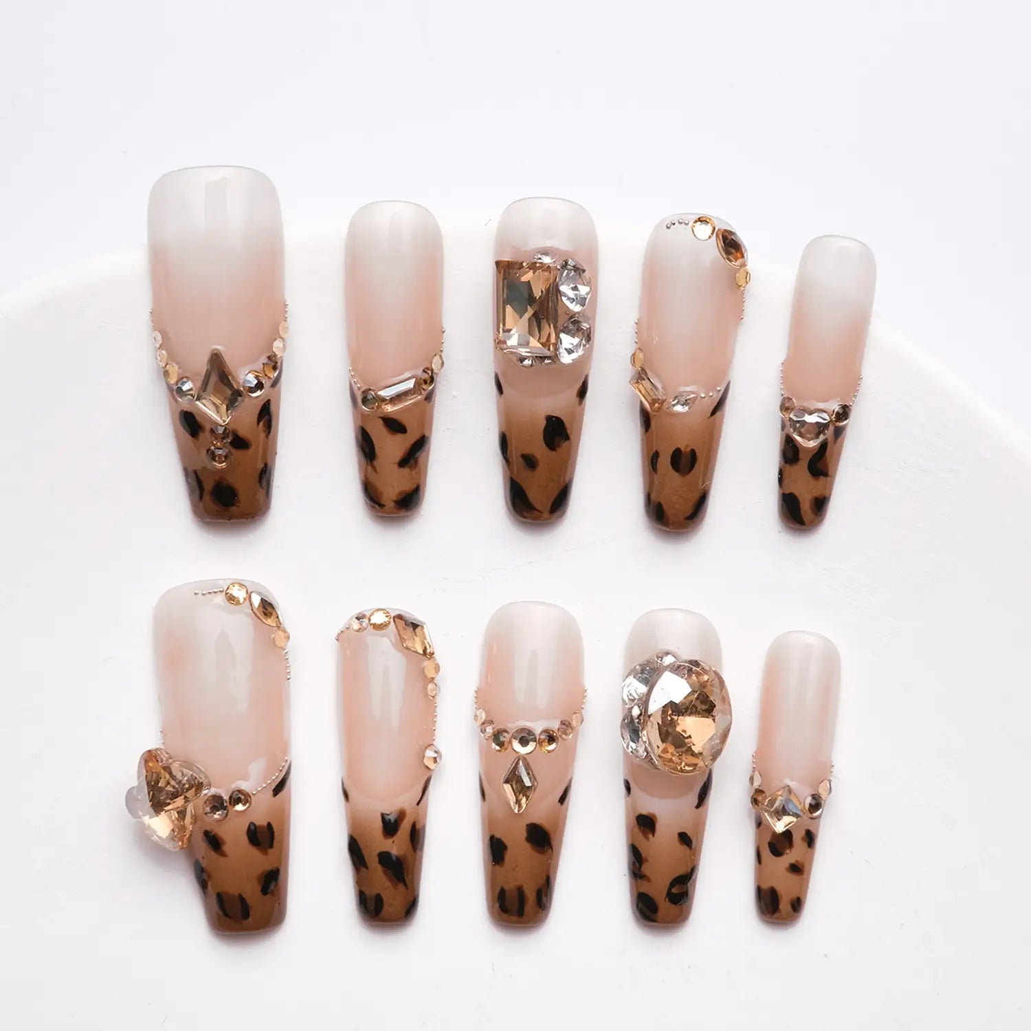 Shiny french leopard print nails for fall and winter