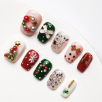 Short square acrylic nails with bow red polka dot bell