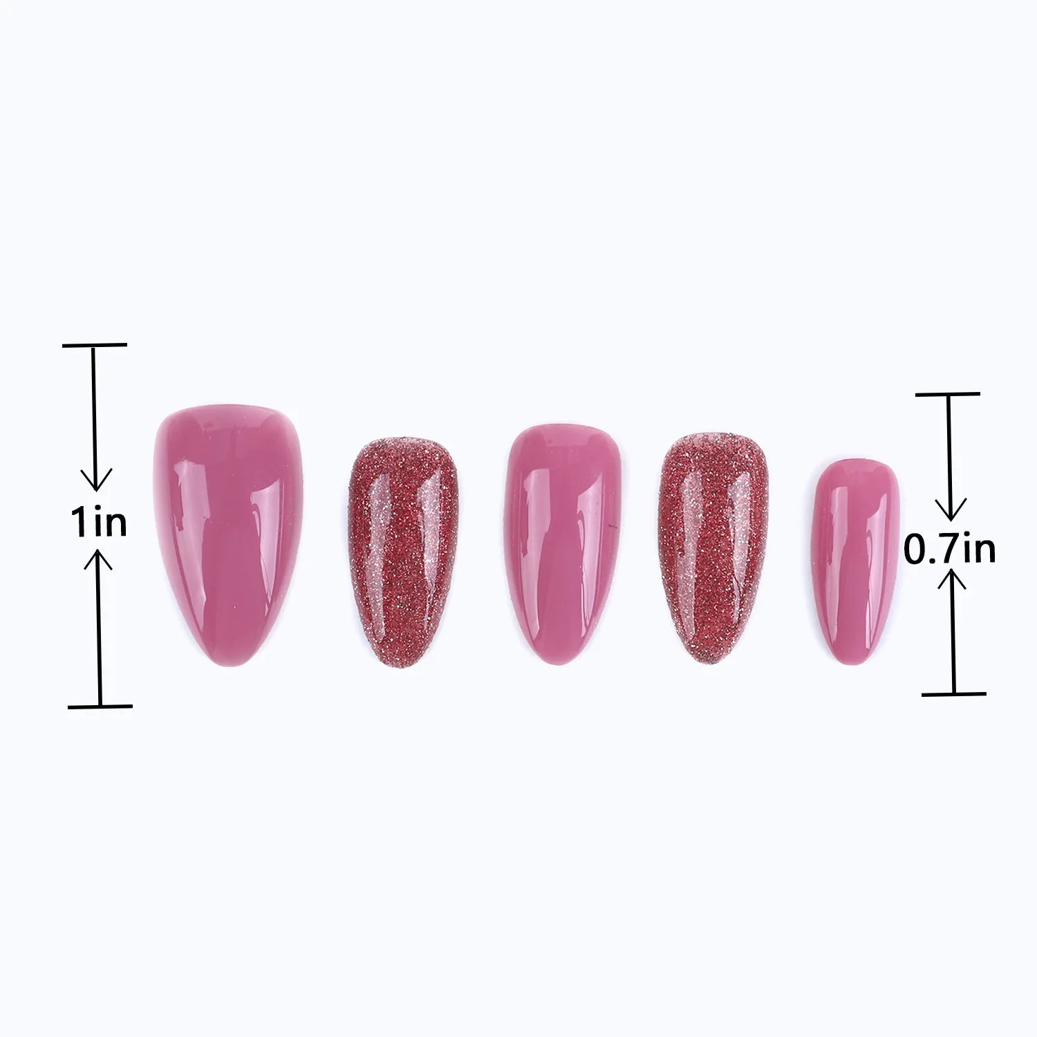 Strawberry Jam Press-On Nails Almond Shape Glitter Size