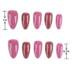 Length Measurements for Strawberry Jam Press-On Nails Almond Shape Glitter