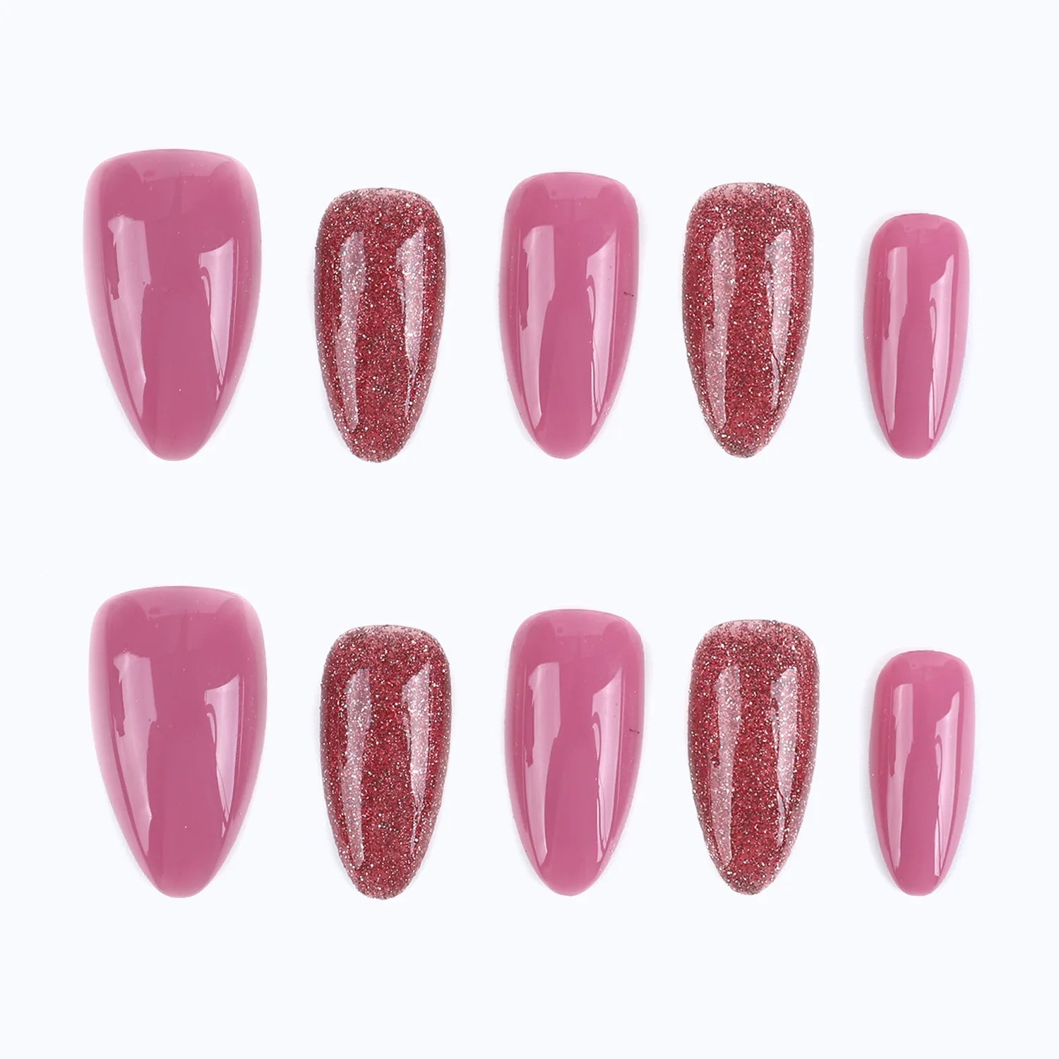 Strawberry Jam Press-On Nails Almond Shape Glitter