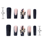 Length Measurement for Press on Nails French Tip Black Ombre Fake Nails Rhinestone Butterfly