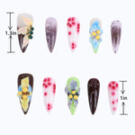 Length Measurement for Spring & Summer Nail Colors Stiletto Handmade 3D Flower Press On Nails