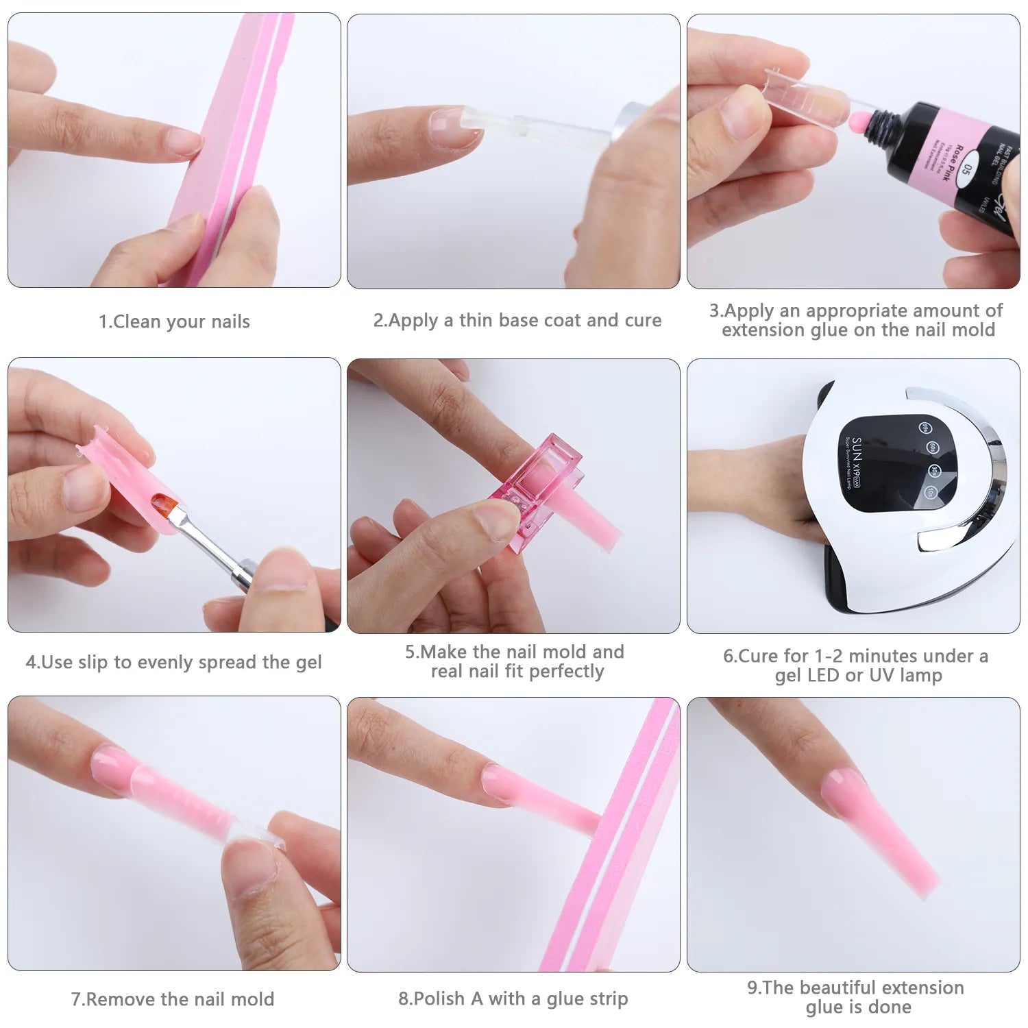 Use steps of nail extension gel set solid clear color